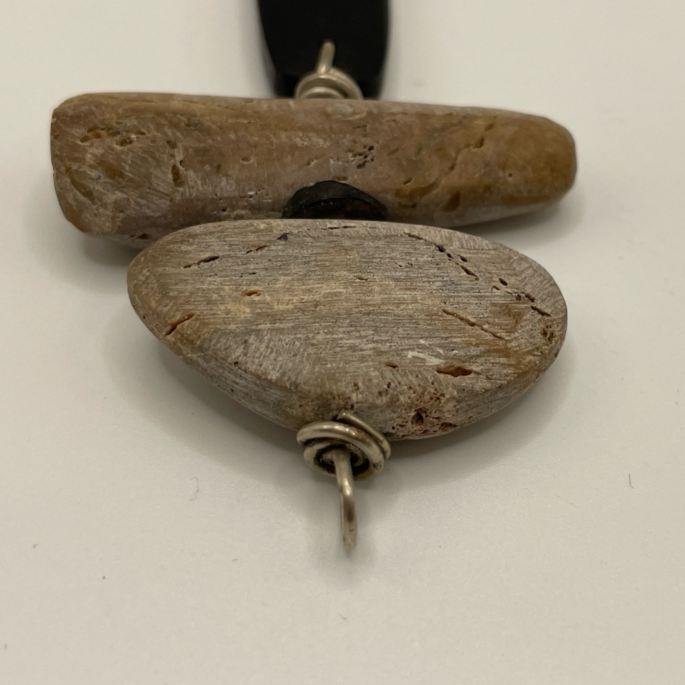 Unique Handmade Petrified Wood & Genuine Jet Totem Pendant Fossil Boho Wire Wrap - Picture 9 of 14